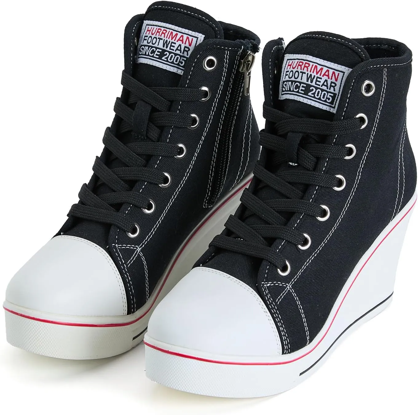 Wedge Sneakers for Women, High Heel Platform High Top Canvas Shoes Lace up Zipper Fashion Sneakers, Tenis Zapatos de Cuña Plataforma Tacón para Mujer, Suitbale for Y2K & Harley Quinn Cosplay