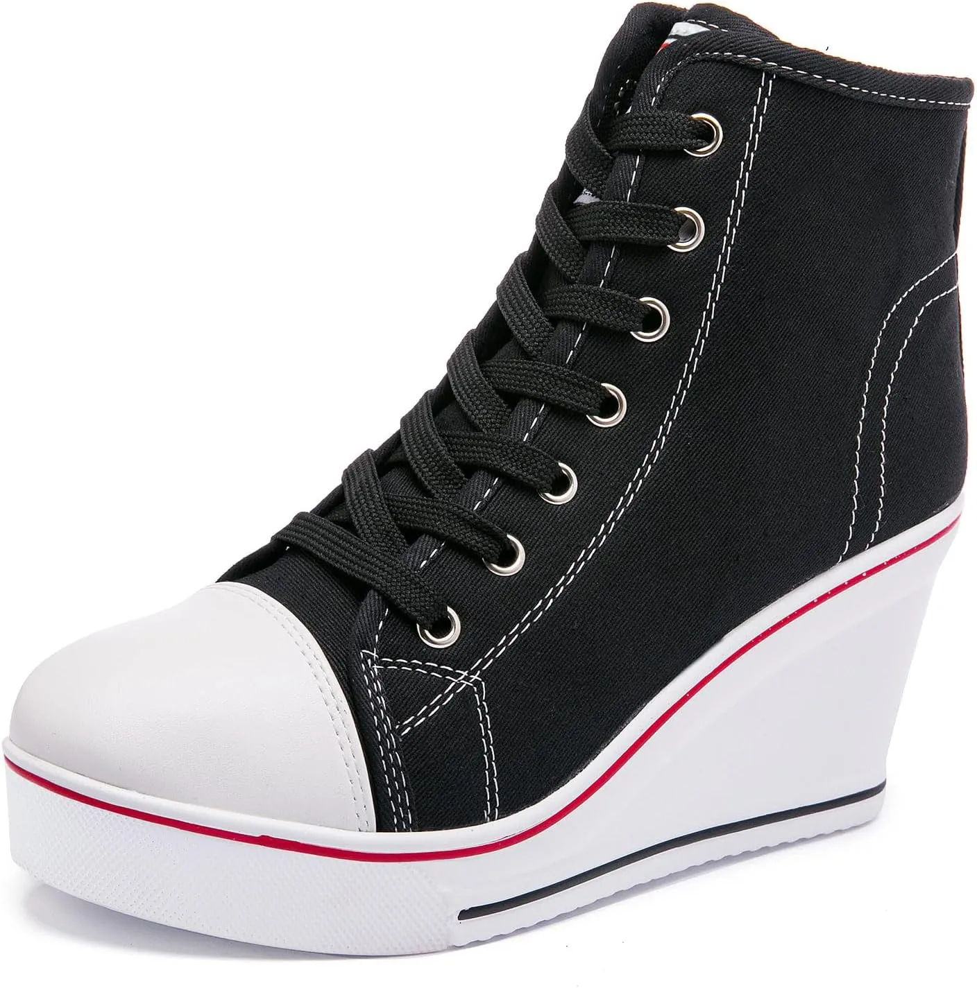 Wedge Sneakers for Women, High Heel Platform High Top Canvas Shoes Lace up Zipper Fashion Sneakers, Tenis Zapatos de Cuña Plataforma Tacón para Mujer, Suitbale for Y2K & Harley Quinn Cosplay