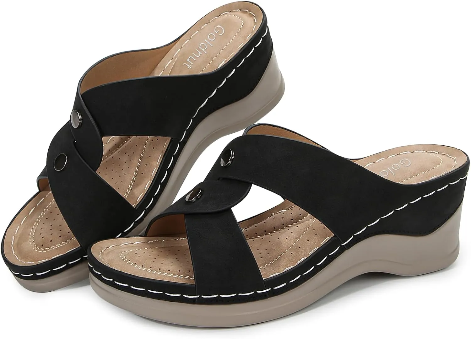 Wedges Sandals for Women Dressy, Flower Cut Out Platform Slides Sandal Comfort Low Wedge