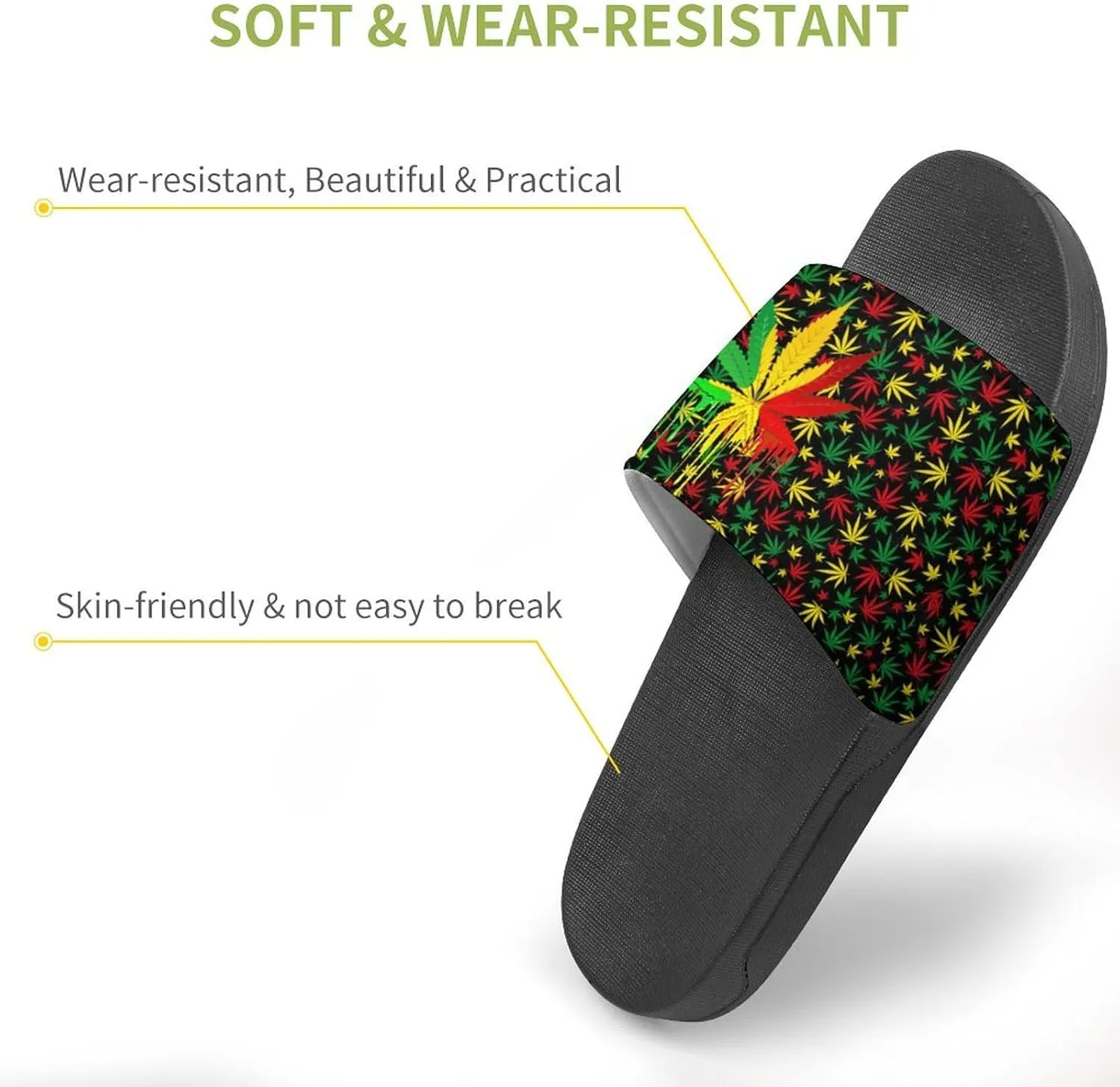 Weed Leaf Cannabis Marijuana Red Yellow Green Art Summer Slippers Womens Men Slides Shoes Sandals Flag Flip Flops