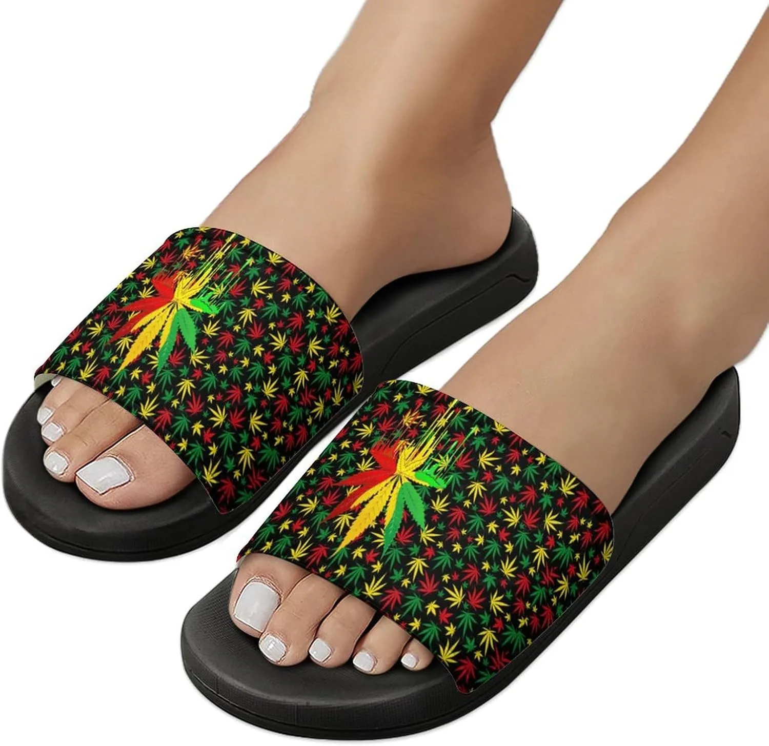 Weed Leaf Cannabis Marijuana Red Yellow Green Art Summer Slippers Womens Men Slides Shoes Sandals Flag Flip Flops