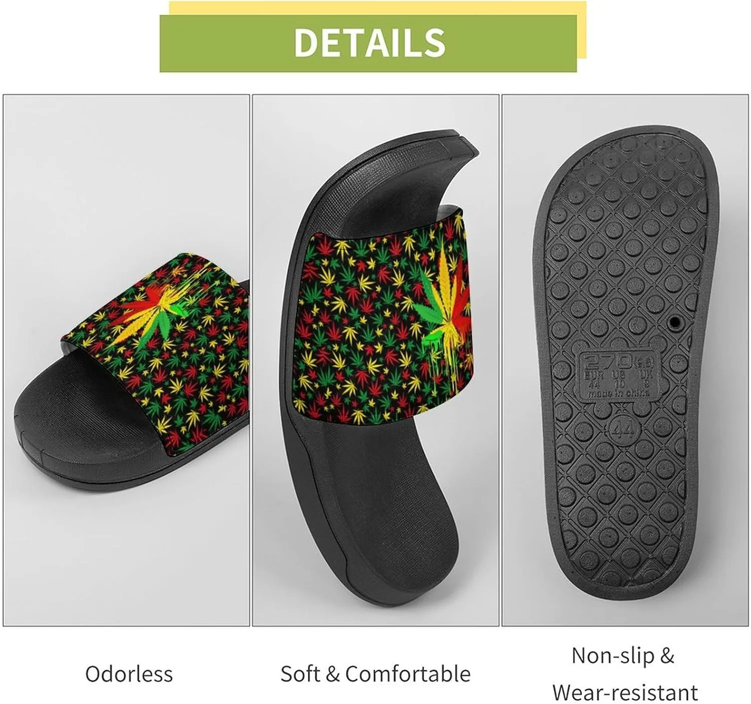 Weed Leaf Cannabis Marijuana Red Yellow Green Art Summer Slippers Womens Men Slides Shoes Sandals Flag Flip Flops