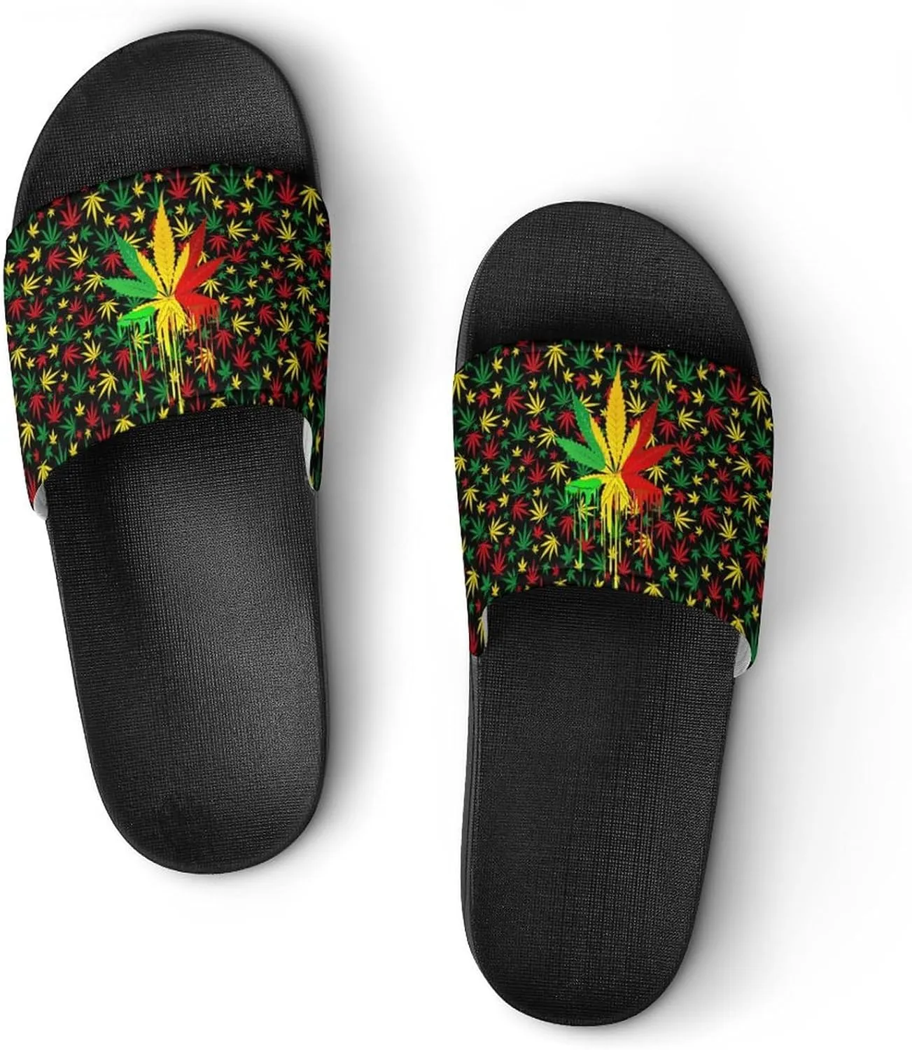 Weed Leaf Cannabis Marijuana Red Yellow Green Art Summer Slippers Womens Men Slides Shoes Sandals Flag Flip Flops