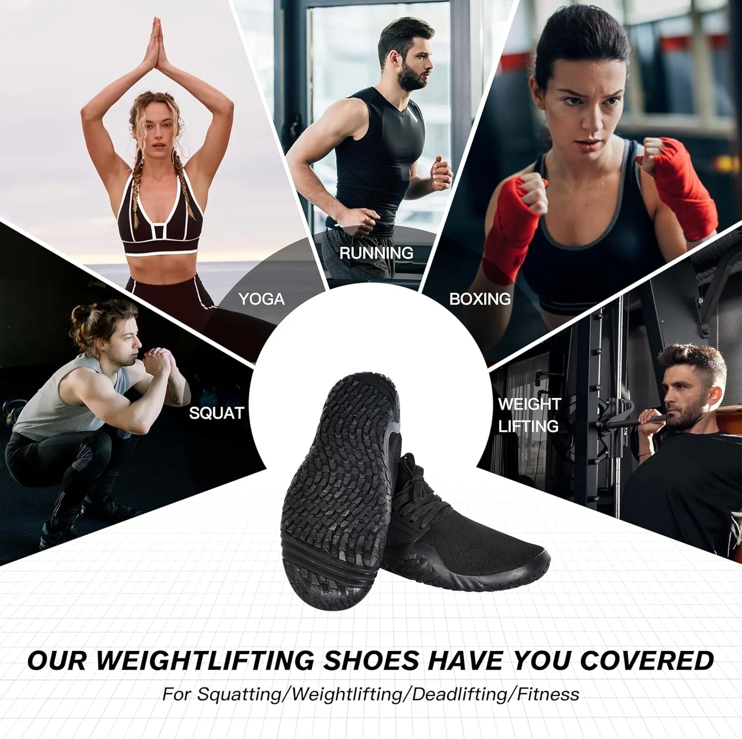 Weightlifting Barefoot Shoes for Men - Deadlift Barefoot Workout Shoes for Women & Men, Minimalist Weight lifting & Sports Footwear, Fitness Squat Non Slip Pattern Deadlift Training & Boxing Flat Sneakers