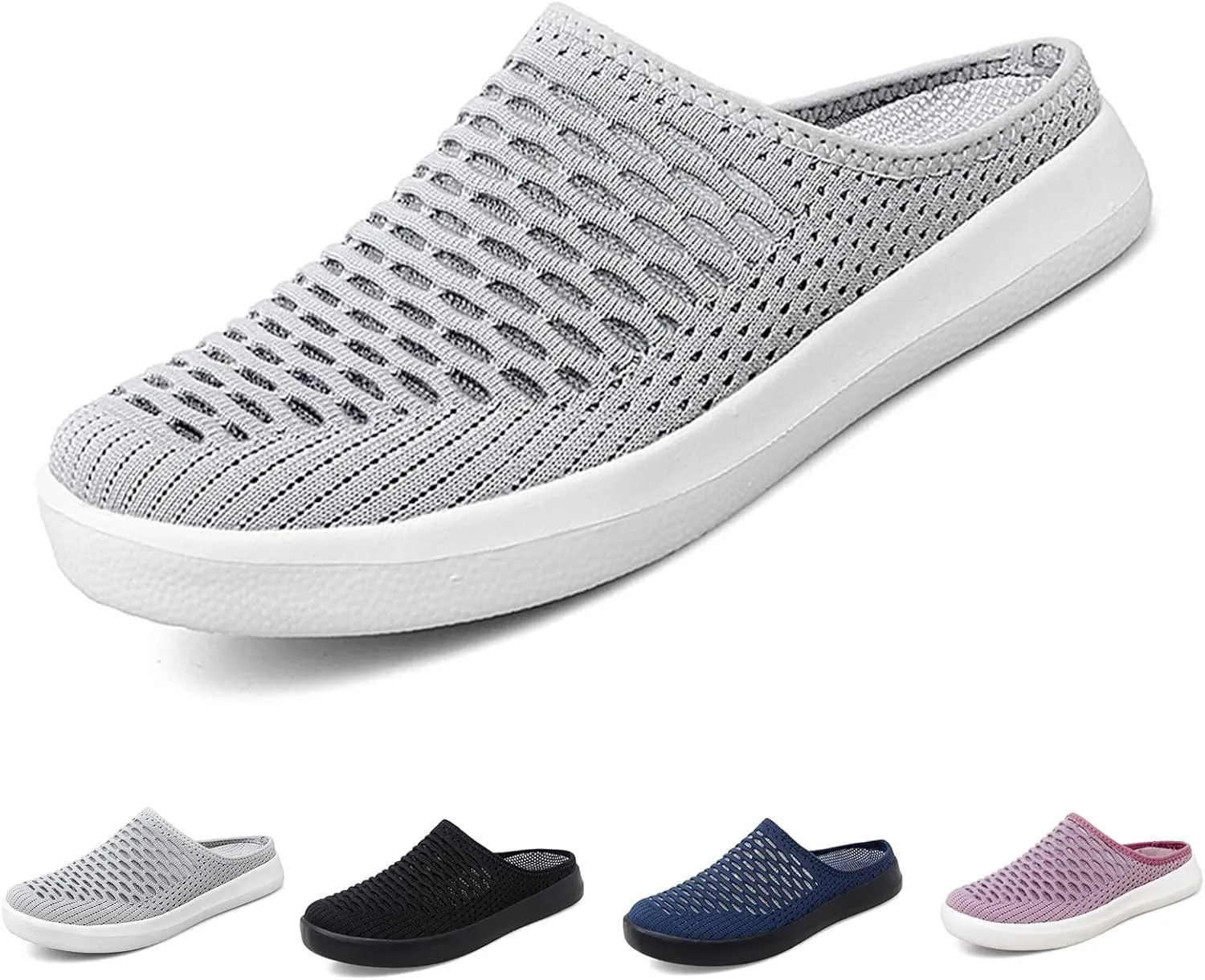 WENOREG Women's Platform Hollow Out Slip On Lightweight Mule Sneakers,Summer Open Back Flats Fashion Mesh Breathe Comfort Walking Shoes Closed Round Toe Low Top Loafer