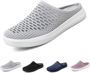 WENOREG Women's Platform Hollow Out Slip On Lightweight Mule Sneakers,Summer Open Back Flats Fashion Mesh Breathe Comfort Walking Shoes Closed Round Toe Low Top Loafer