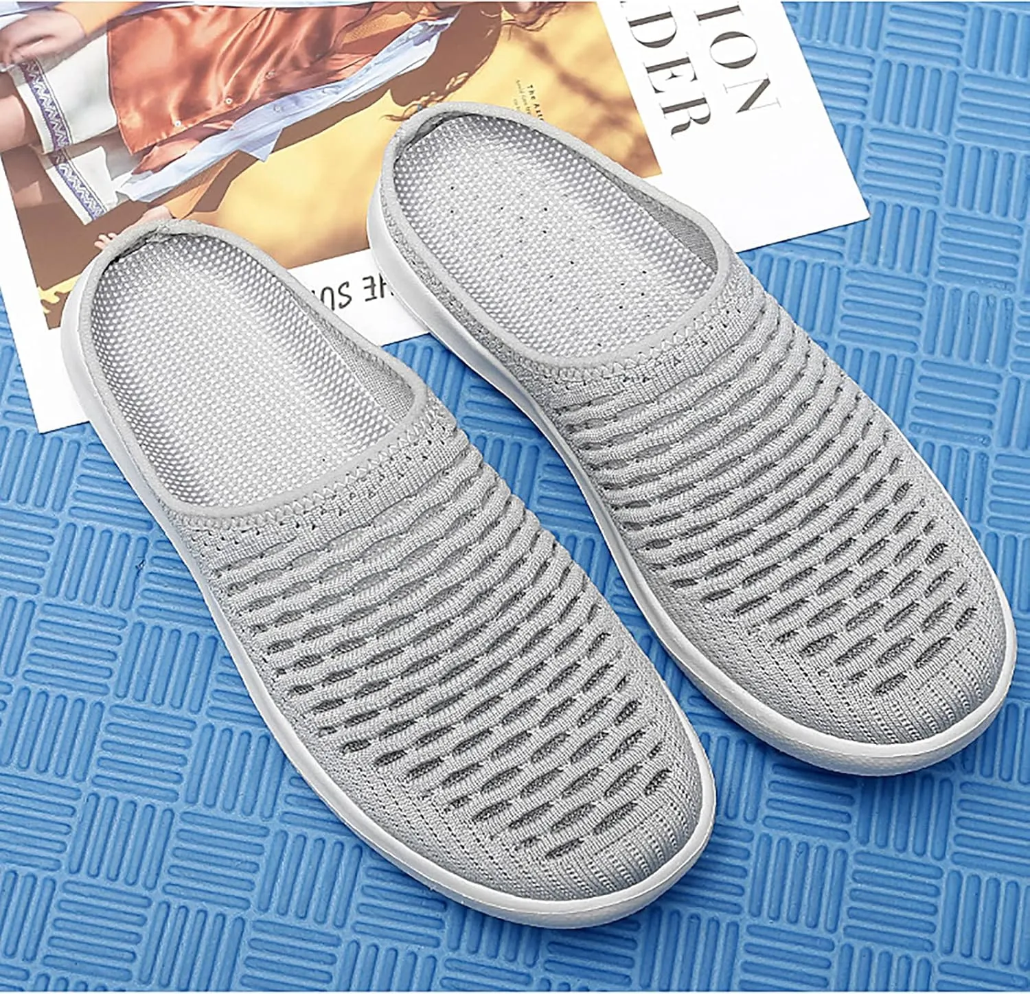 WENOREG Women's Platform Hollow Out Slip On Lightweight Mule Sneakers,Summer Open Back Flats Fashion Mesh Breathe Comfort Walking Shoes Closed Round Toe Low Top Loafer