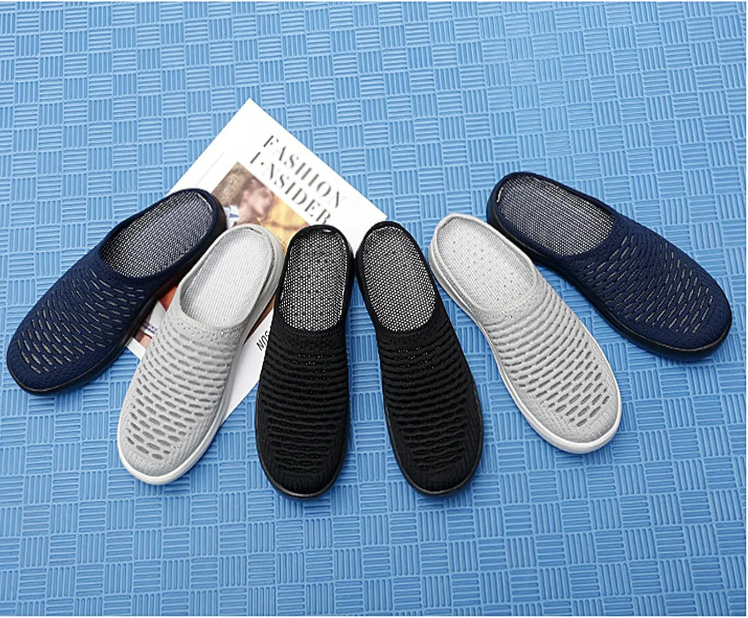 WENOREG Women's Platform Hollow Out Slip On Lightweight Mule Sneakers,Summer Open Back Flats Fashion Mesh Breathe Comfort Walking Shoes Closed Round Toe Low Top Loafer