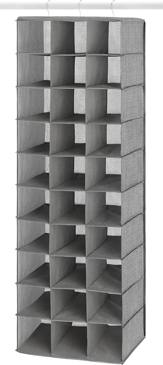 Whitmor 30 Sections Hanging Clothes Closet Organizer, Space Saving Breathable Fabric Shoe Storage for Bedroom, Laundry, Dorm, Crosshatch Gray