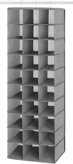 Whitmor 30 Sections Hanging Clothes Closet Organizer, Space Saving Breathable Fabric Shoe Storage for Bedroom, Laundry, Dorm, Crosshatch Gray