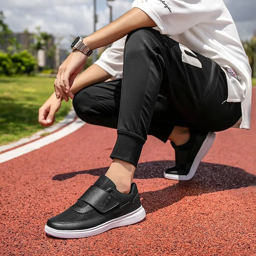 Wide Fit Trainers Orthopedic Shoes Mens Hook and Loop Slip-On Running and Walking for Plantar Fasciitis - Lightweight, Breathable, Non-Slip Trainers