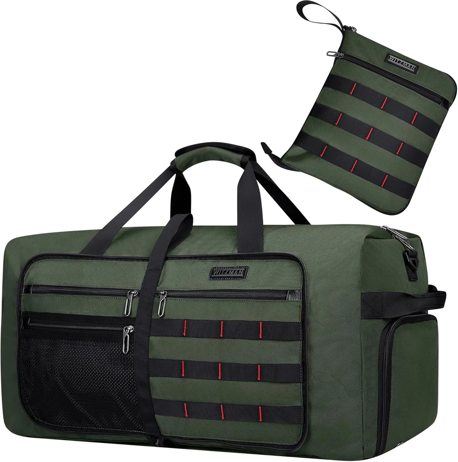 WITZMAN Foldable Duffle Bag for Travel 65L Lightweight Packable Duffel Bag with Shoes Compartment Overnight Bag for Men Women (B697 Army Green）