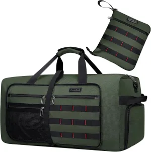 WITZMAN Foldable Duffle Bag for Travel 65L Lightweight Packable Duffel Bag with Shoes Compartment Overnight Bag for Men Women (B697 Army Green）