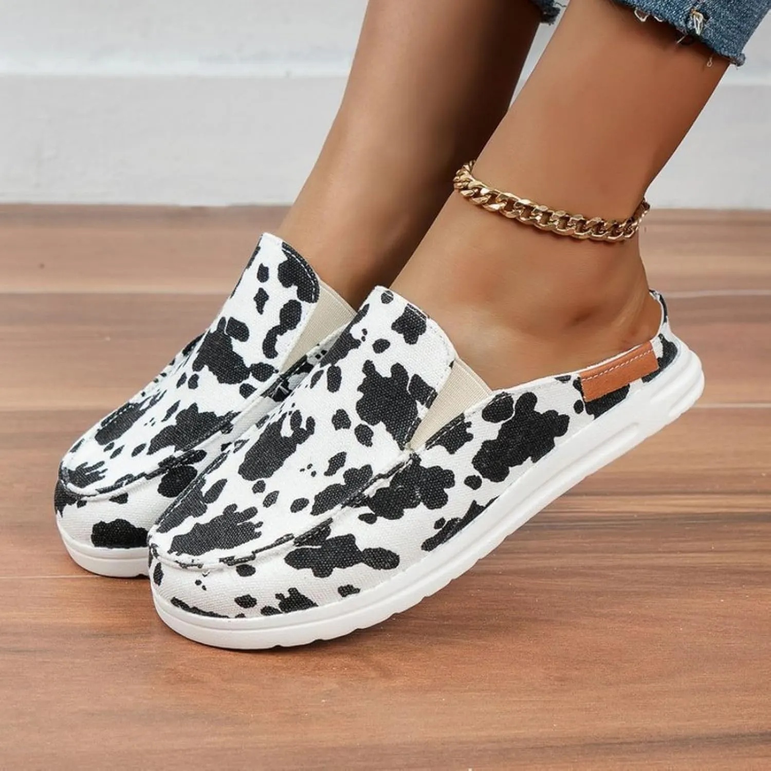 Women Canvas Slip On Lightweight Mule Sneaker Orthopedic Slip-On Loafers Slippers Closed Round Toe Low Top Casual Loafer Comfortable Walking Shoes
