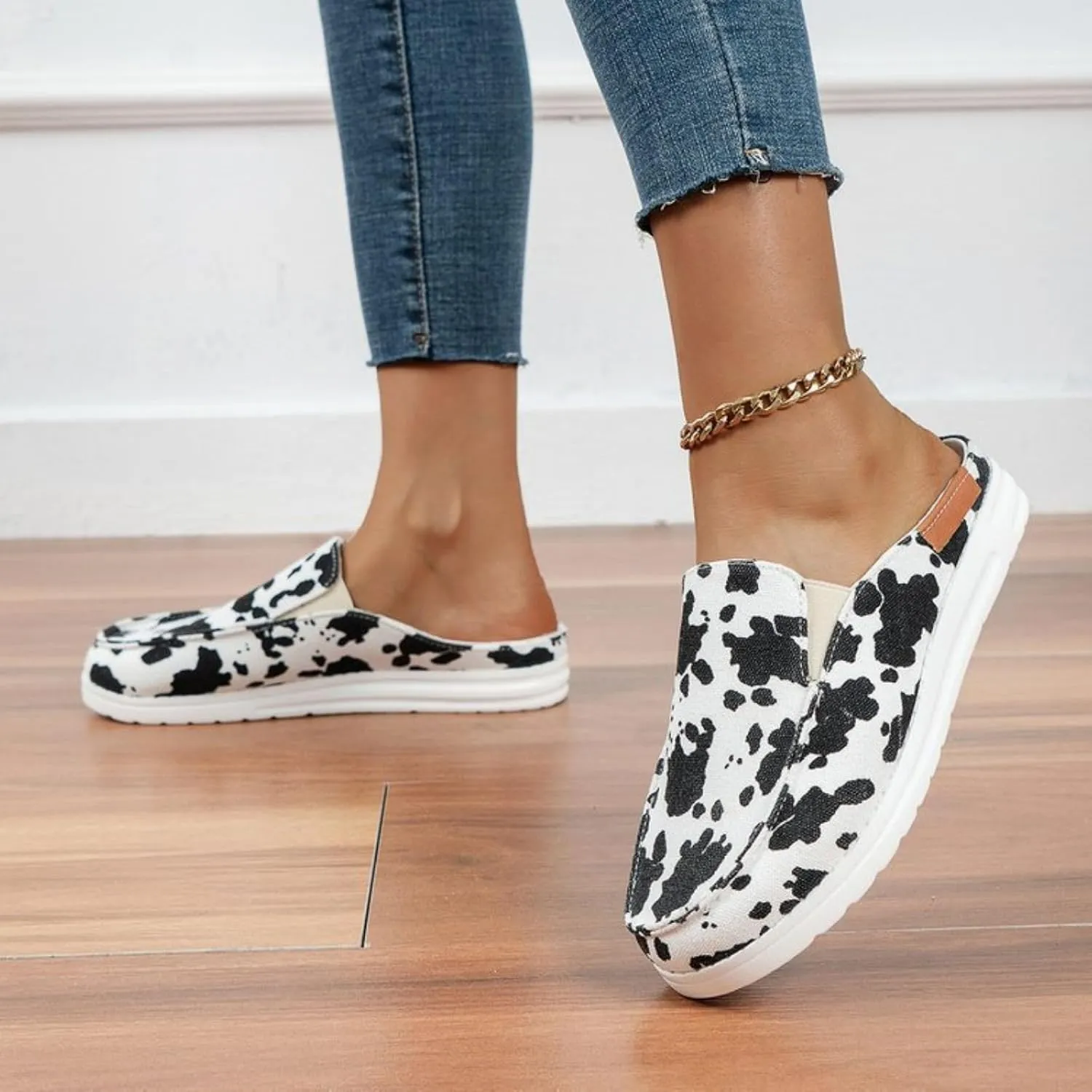 Women Canvas Slip On Lightweight Mule Sneaker Orthopedic Slip-On Loafers Slippers Closed Round Toe Low Top Casual Loafer Comfortable Walking Shoes