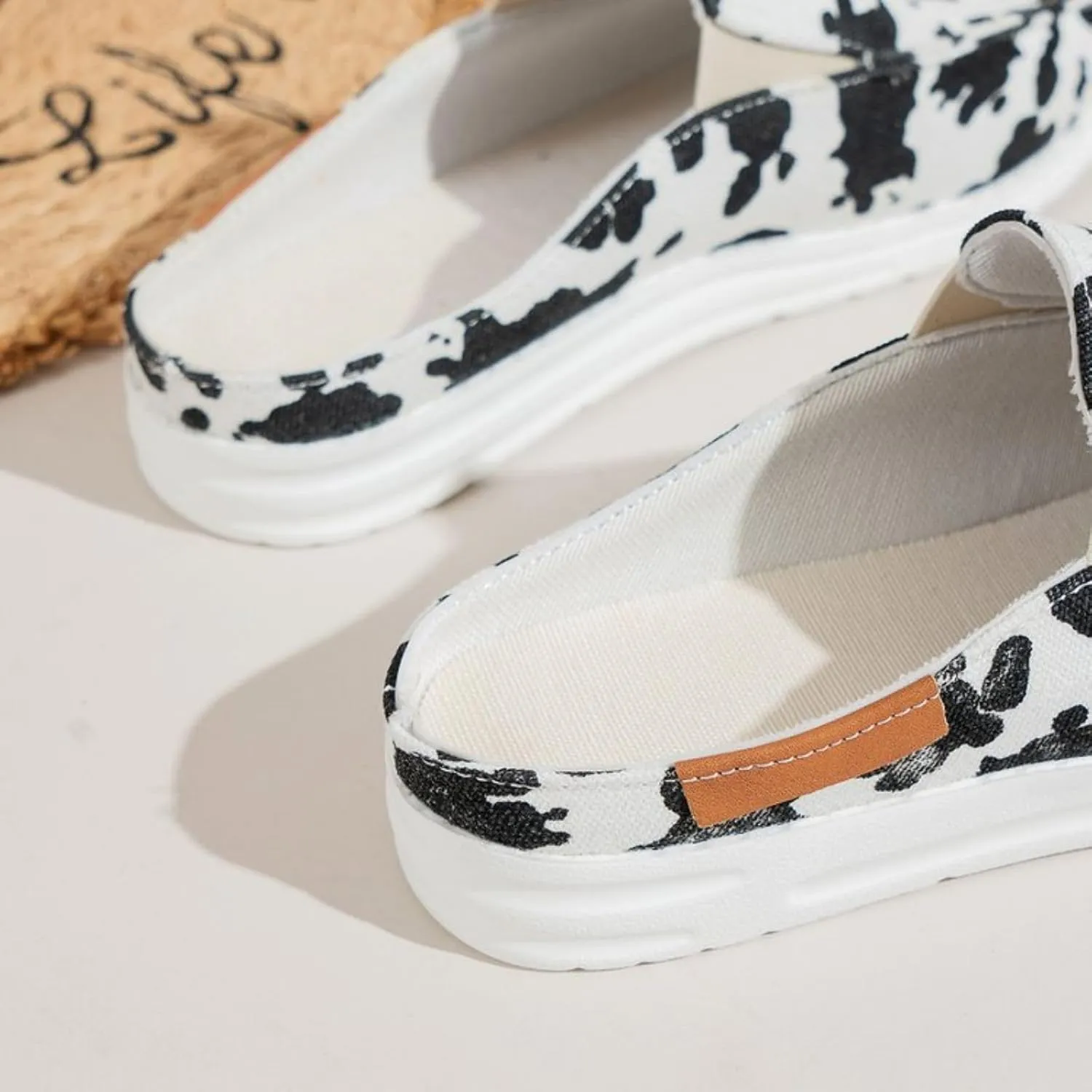 Women Canvas Slip On Lightweight Mule Sneaker Orthopedic Slip-On Loafers Slippers Closed Round Toe Low Top Casual Loafer Comfortable Walking Shoes