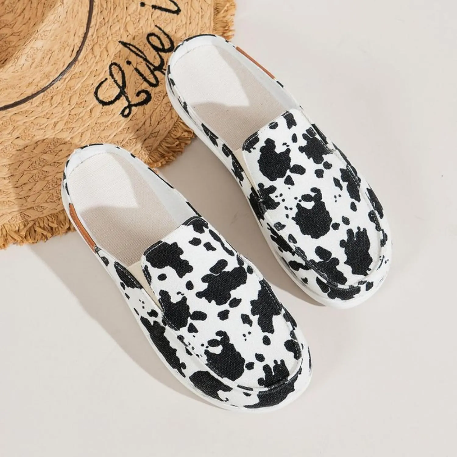 Women Canvas Slip On Lightweight Mule Sneaker Orthopedic Slip-On Loafers Slippers Closed Round Toe Low Top Casual Loafer Comfortable Walking Shoes