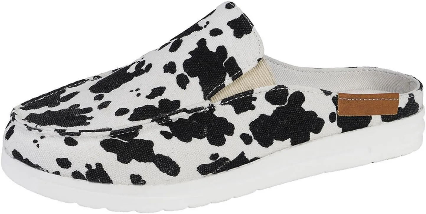 Women Canvas Slip On Lightweight Mule Sneaker Orthopedic Slip-On Loafers Slippers Closed Round Toe Low Top Casual Loafer Comfortable Walking Shoes