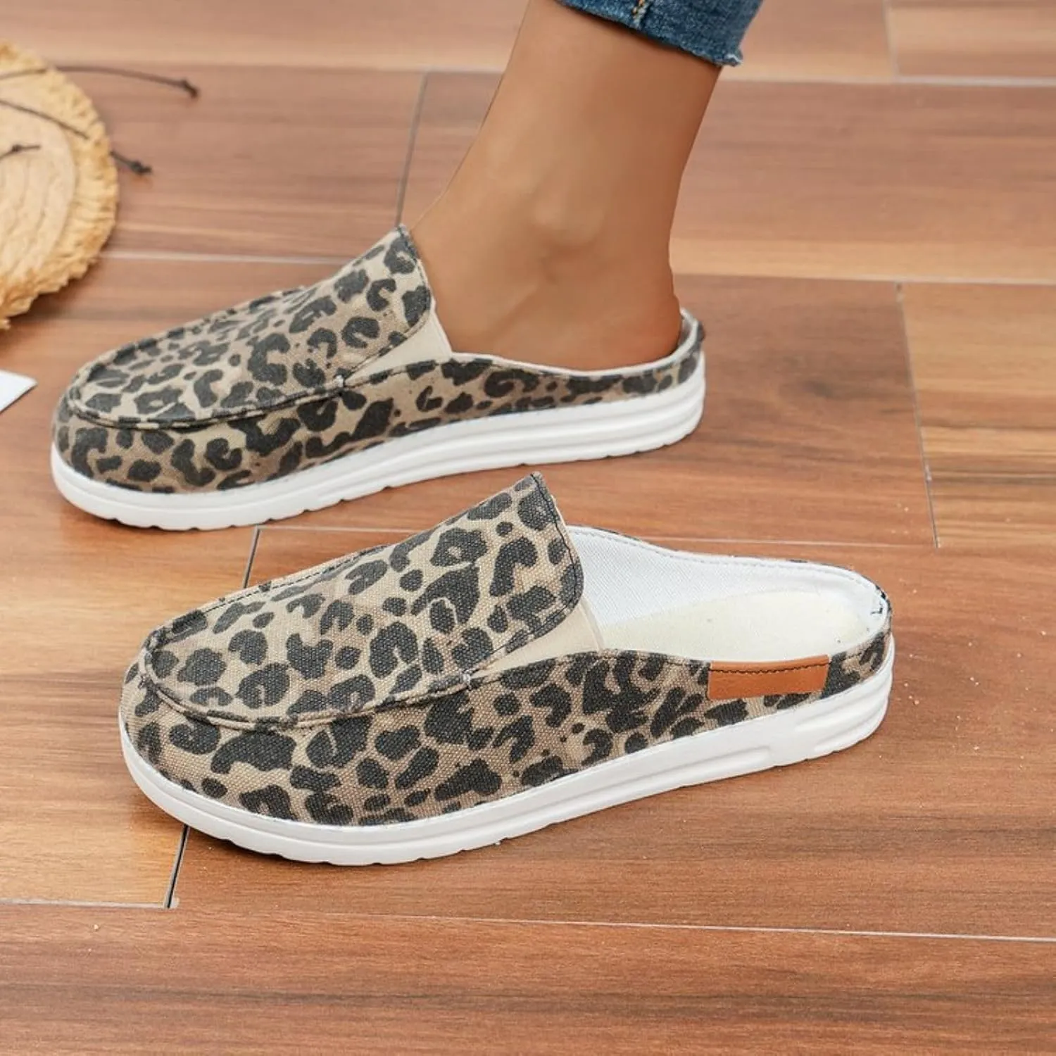Women Canvas Slip On Lightweight Mule Sneaker Summer Fashion Open Back Flats, Closed Round Toe Low Top Loafer Casual Comfort Walking Sandals