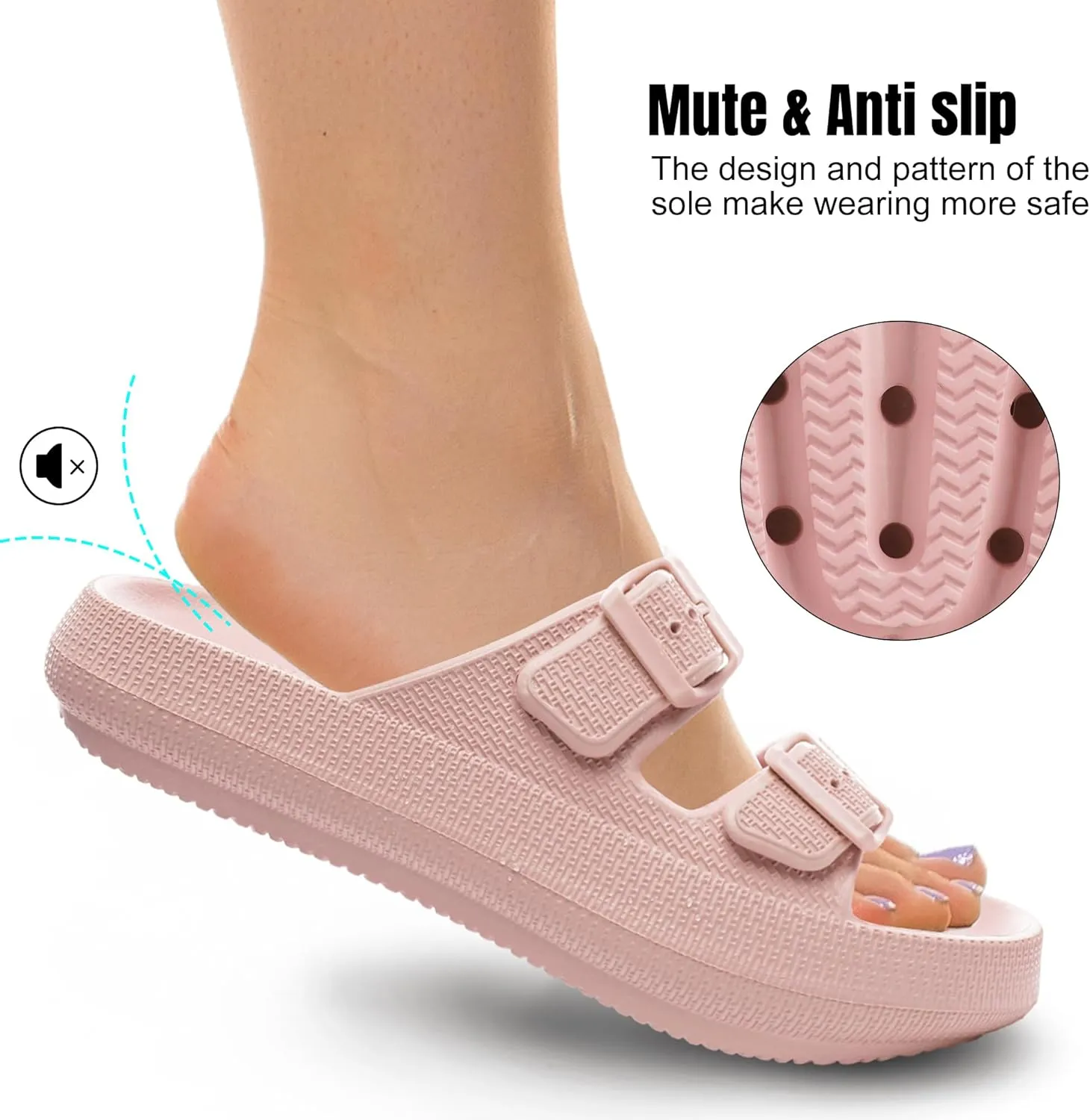Women Cloud Slide Sandals Woman Slip on Lightweight Adjustable Buckle Slides with Non-Slip Sole for Indoor/Outdoor Use