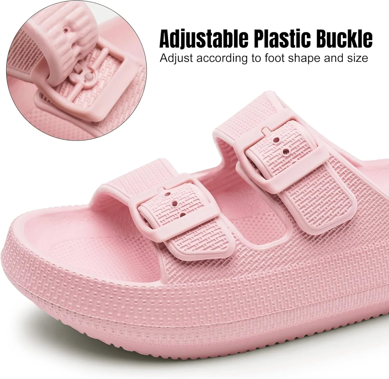 Women Cloud Slide Sandals Woman Slip on Lightweight Adjustable Buckle Slides with Non-Slip Sole for Indoor/Outdoor Use