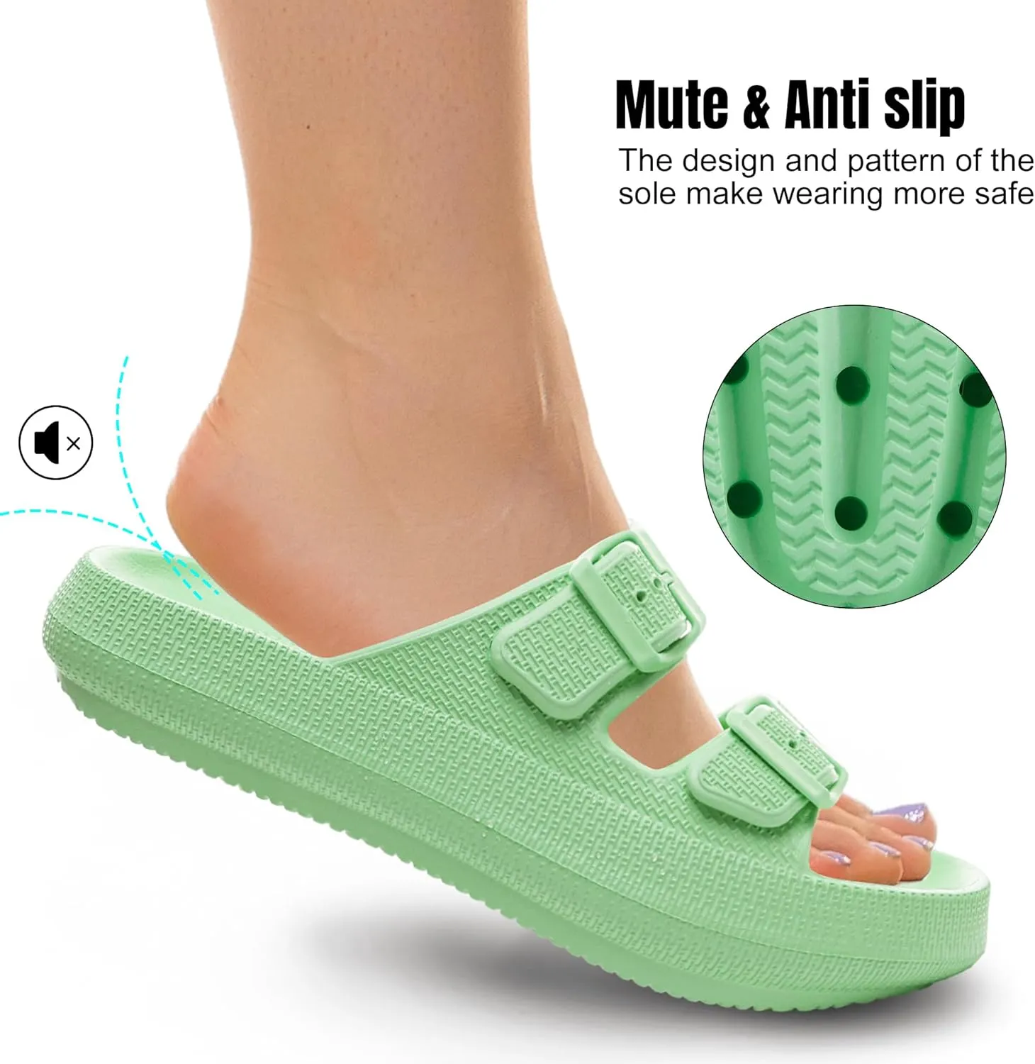 Women Cloud Slide Sandals Woman Slip on Lightweight Adjustable Buckle Slides with Non-Slip Sole for Indoor/Outdoor Use
