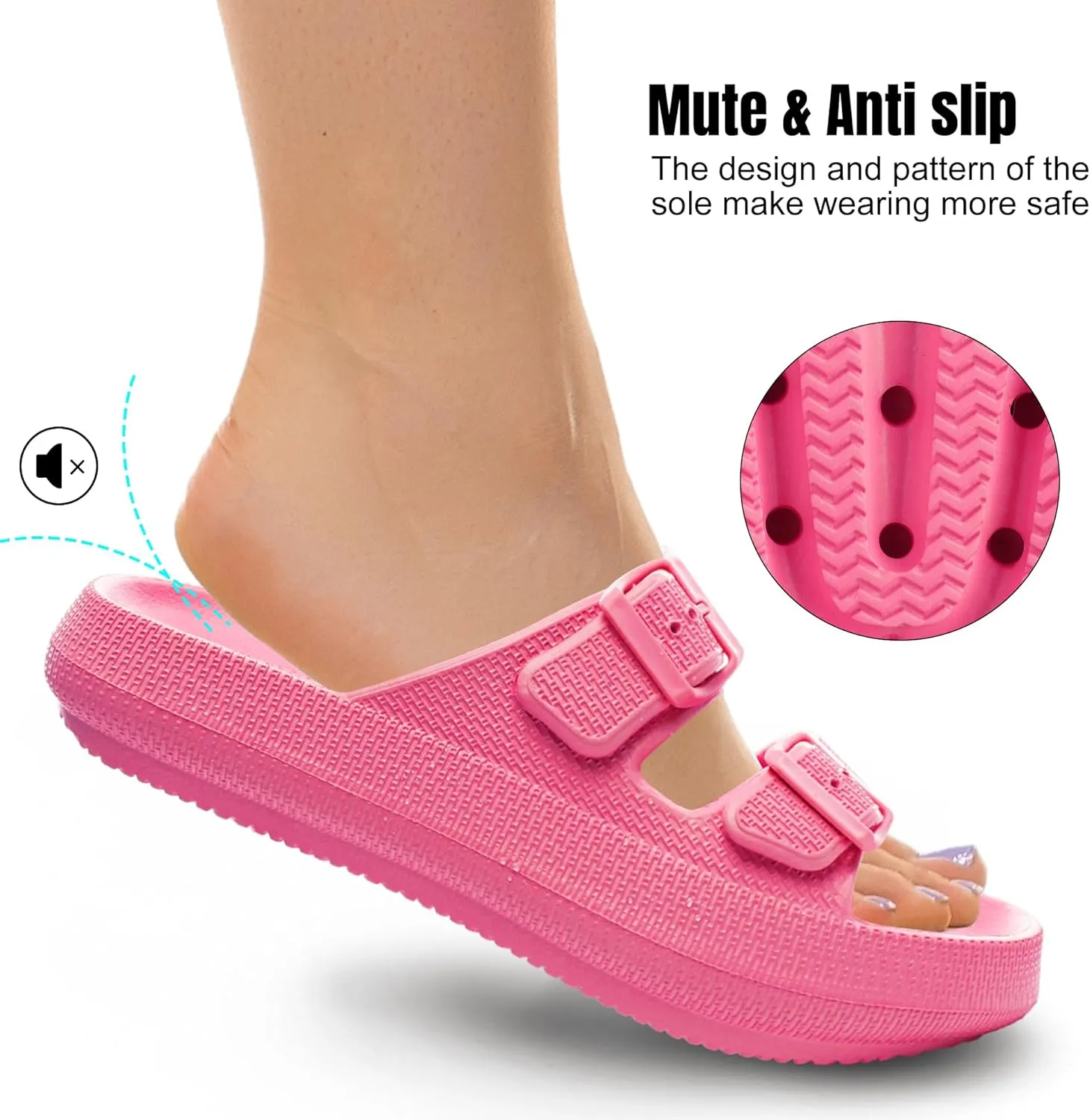 Women Cloud Slide Sandals Woman Slip on Lightweight Adjustable Buckle Slides with Non-Slip Sole for Indoor/Outdoor Use