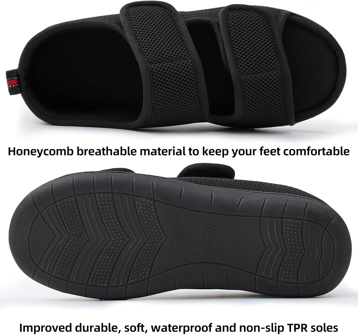 Women Men's Open Toe Diabetic Recovery Slippers Adjustable Slipper with Anti-Slip Indoor Outdoor Sole Grey Black Beige Color US6-US13
