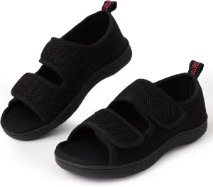 Women Men's Open Toe Diabetic Recovery Slippers Adjustable Slipper with Anti-Slip Indoor Outdoor Sole Grey Black Beige Color US6-US13