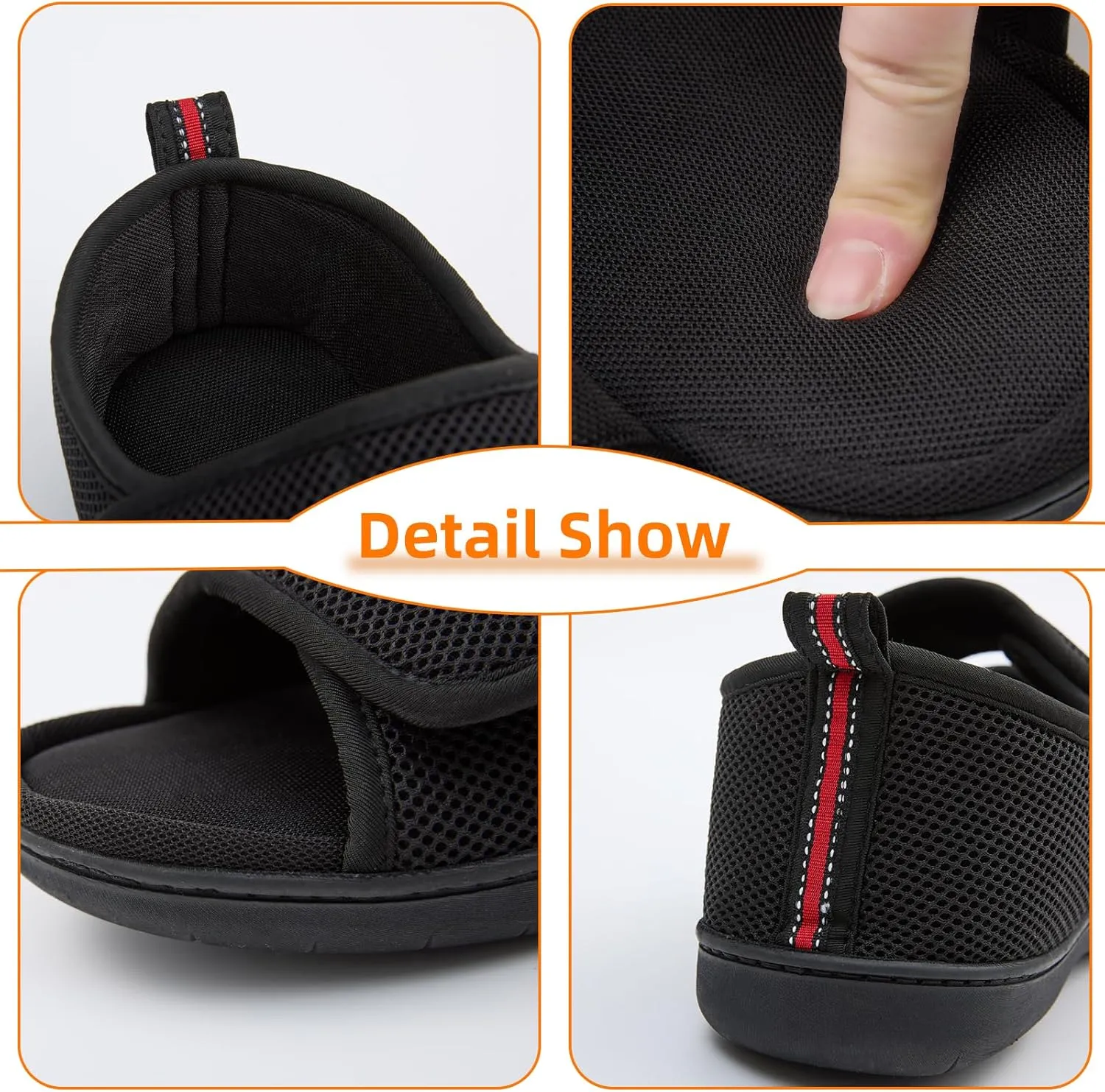Women Men's Open Toe Diabetic Recovery Slippers Adjustable Slipper with Anti-Slip Indoor Outdoor Sole Grey Black Beige Color US6-US13
