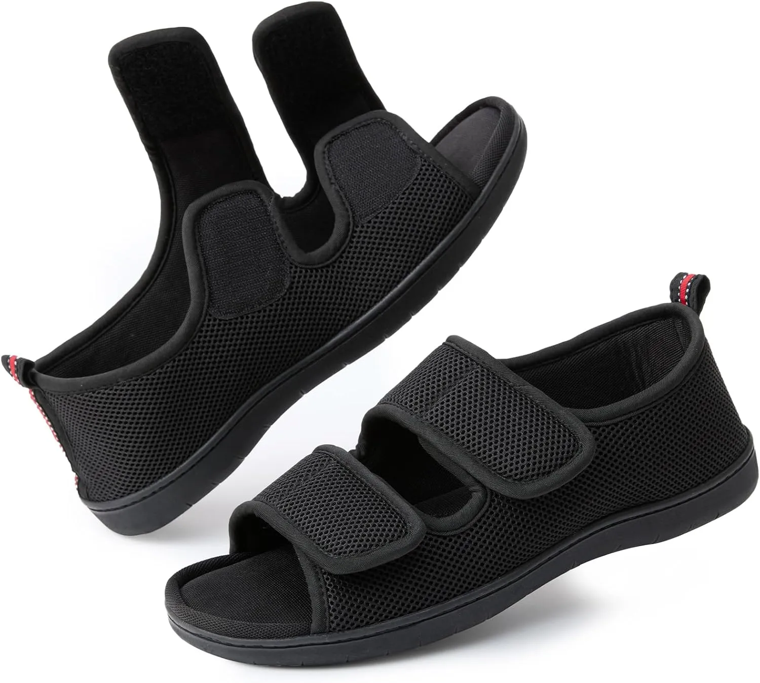 Women Men's Open Toe Diabetic Recovery Slippers Adjustable Slipper with Anti-Slip Indoor Outdoor Sole Grey Black Beige Color US6-US13
