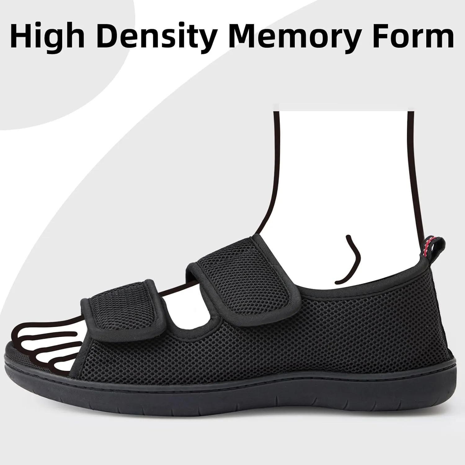 Women Men's Open Toe Diabetic Recovery Slippers Adjustable Slipper with Anti-Slip Indoor Outdoor Sole Grey Black Beige Color US6-US13