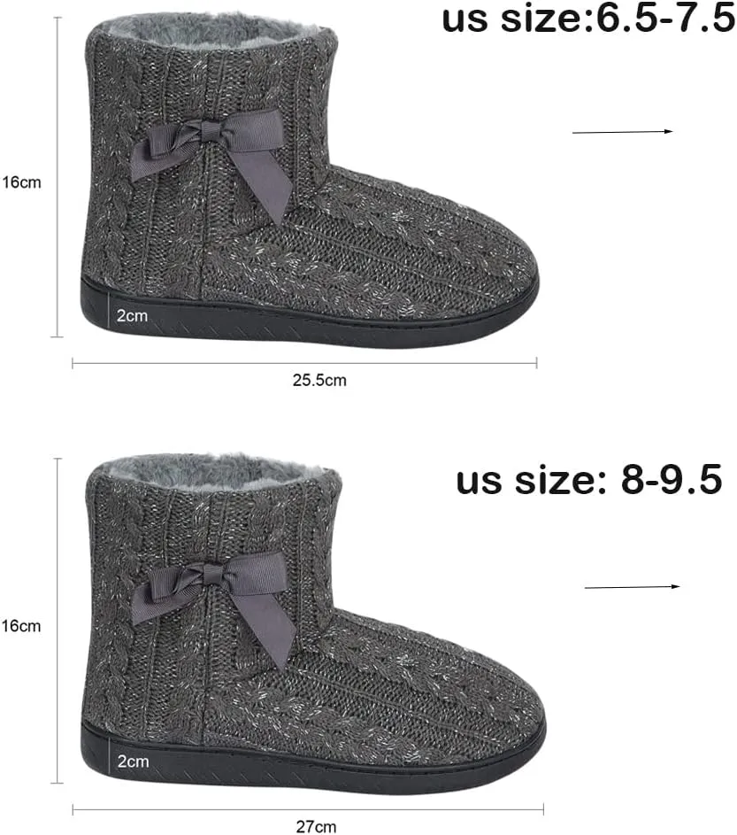 Women Slipper Boots Winter Warm Indoor Bootie Girl Plush Ankle High Boots Non-Slip Home Slipper Knit Twist Large Boot Shoes