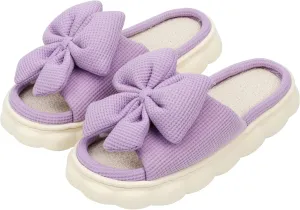 Women Summer Slippers Open Toe Bow Shoes Memory Foam House Slippers Rubber Sole Sandal Indoor Outdoor Birthday Christmas Gifts