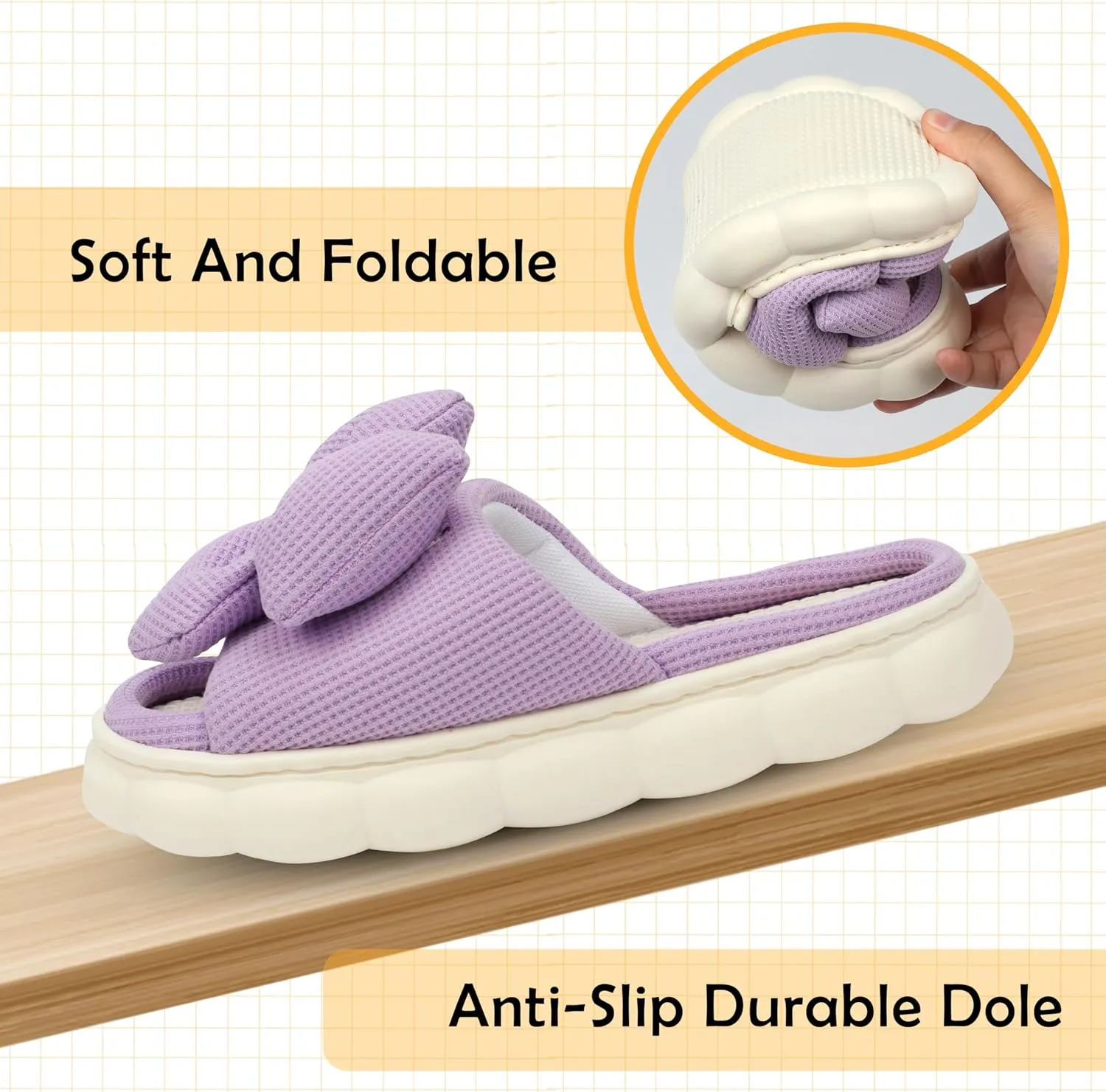 Women Summer Slippers Open Toe Bow Shoes Memory Foam House Slippers Rubber Sole Sandal Indoor Outdoor Birthday Christmas Gifts