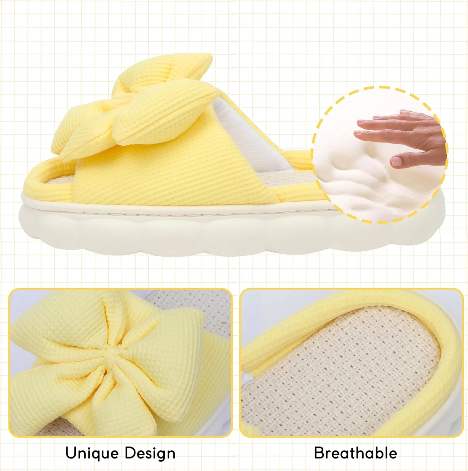 Women Summer Slippers Open Toe Bow Shoes Memory Foam House Slippers Rubber Sole Sandal Indoor Outdoor Birthday Christmas Gifts
