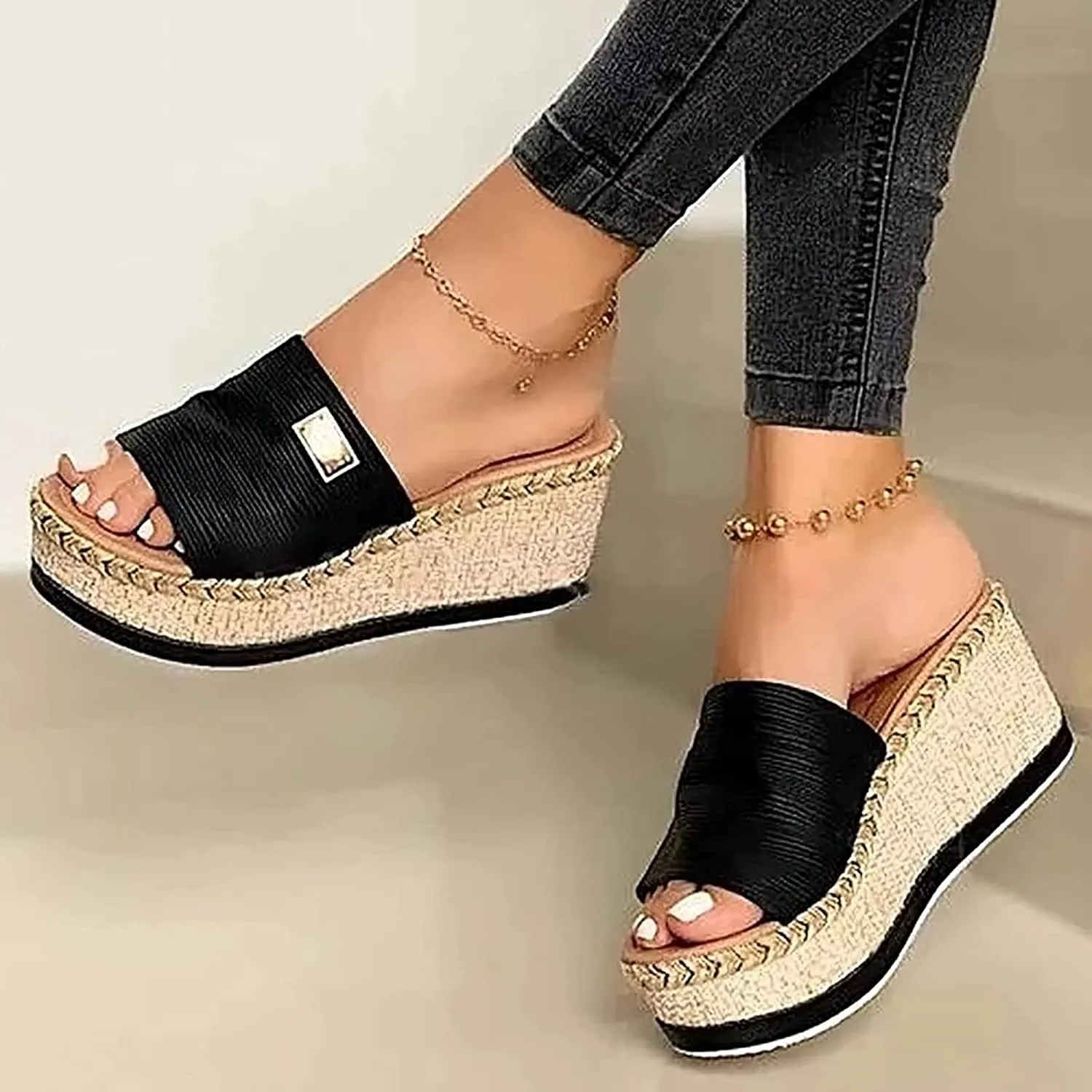 Women Wedges Shoes Mules 2021 Fashion Platform Non-Slip Sandal Summer Beach Home Slip on Slide Slippers Comfortable Walking Shoes Large Size,Blue,US4/EU35