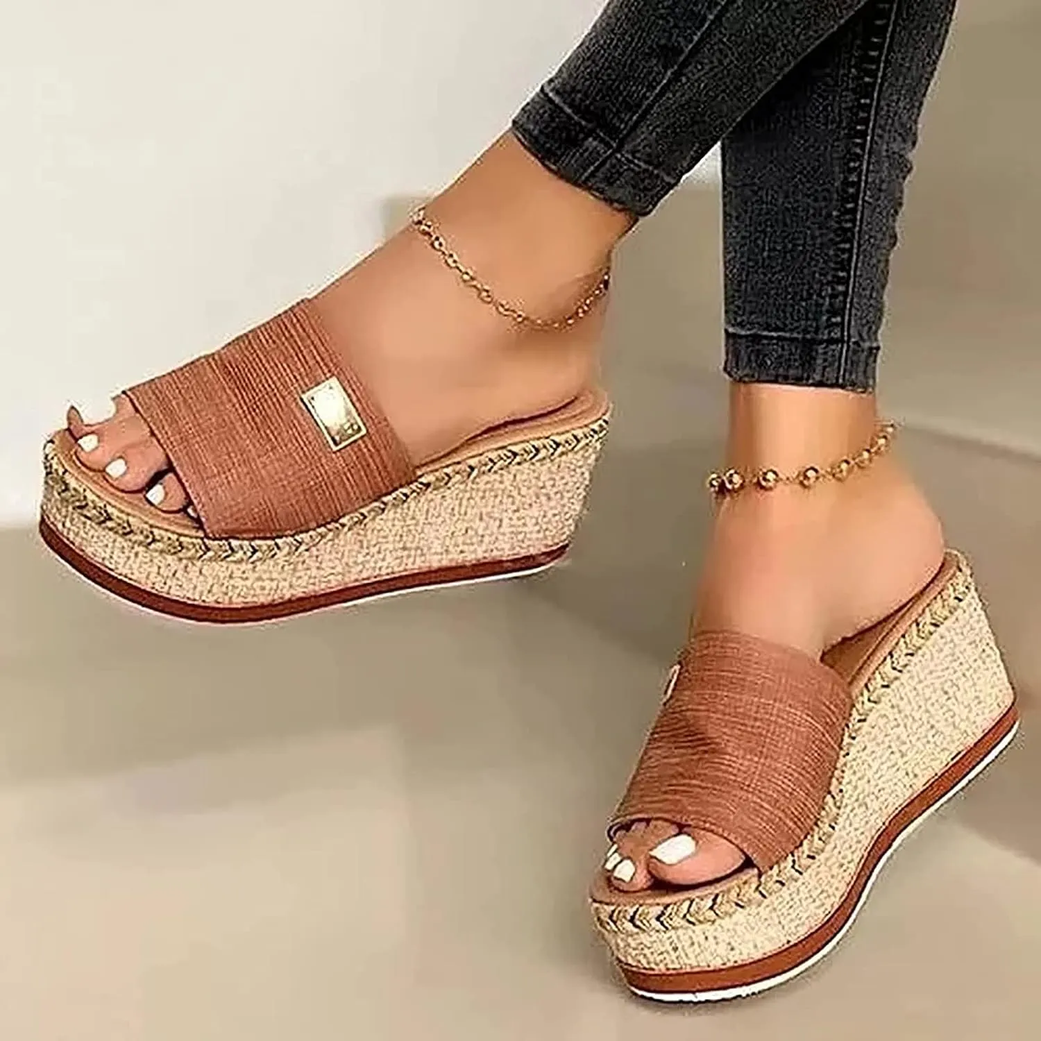 Women Wedges Shoes Mules 2021 Fashion Platform Non-Slip Sandal Summer Beach Home Slip on Slide Slippers Comfortable Walking Shoes Large Size,Blue,US4/EU35