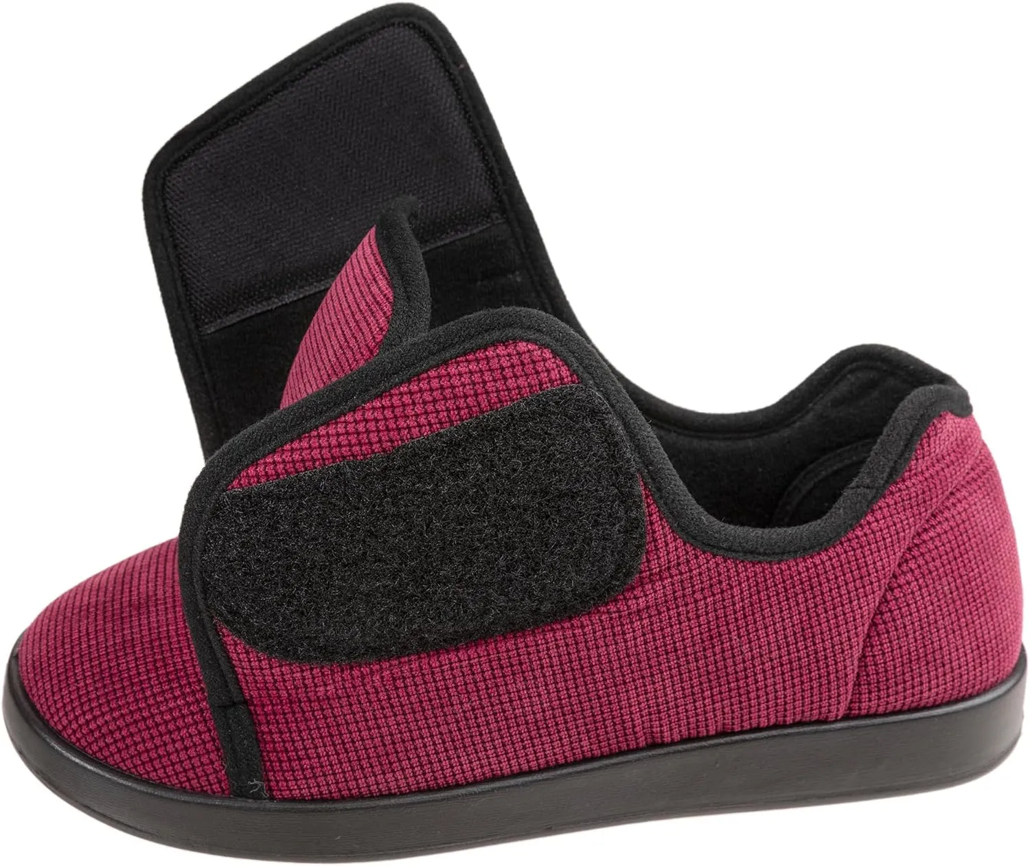 Women's Adaptive Slip-Resistant Wide Width Diabetic Comfort Slipper Shoe with Adjustable Hook-and-Loop Closure, Size 8W US Women, Wine