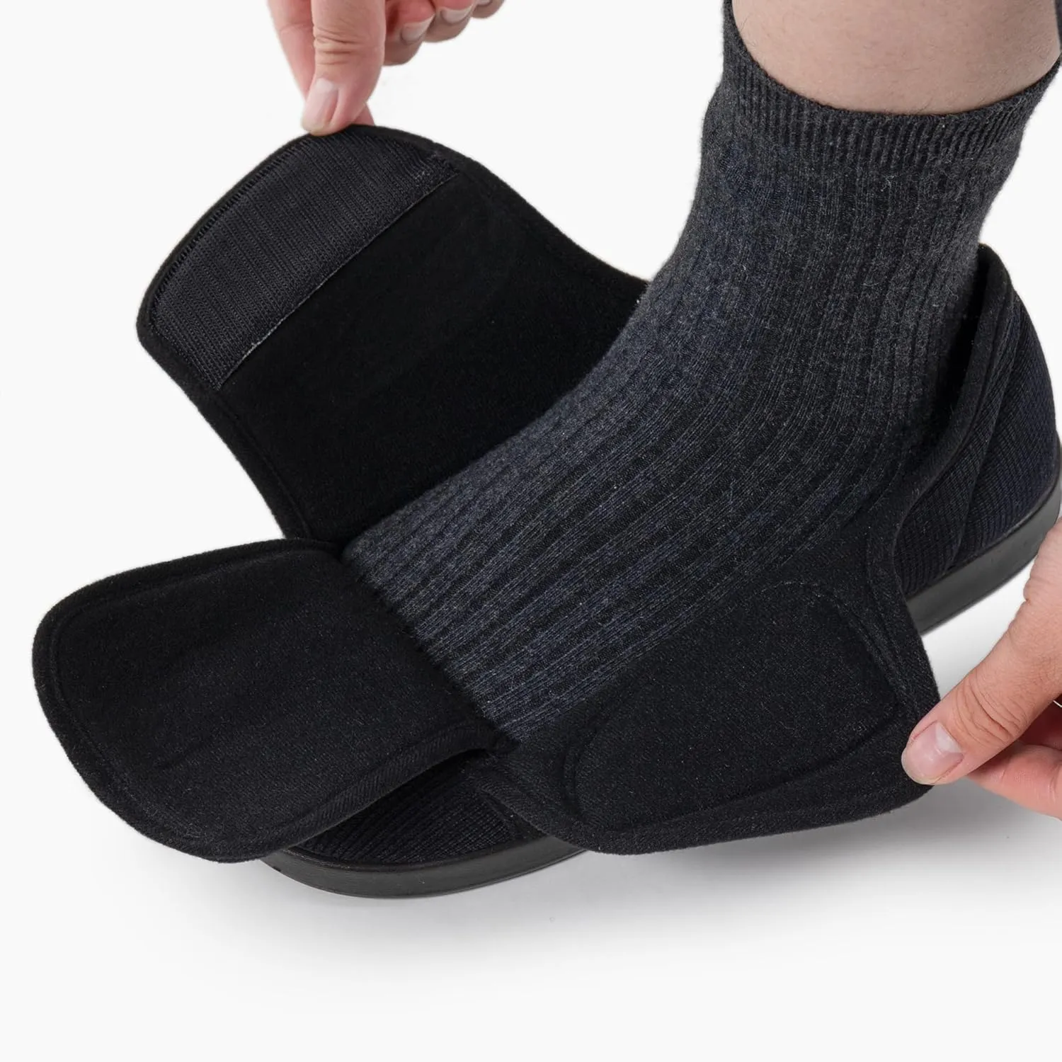 Women's Adaptive Slip-Resistant Wide Width Diabetic Comfort Slipper Shoe with Adjustable Hook-and-Loop Closure