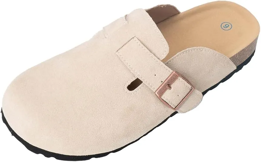 Women's and Men's Cork Suede Clogs and Mules,Soft Leather Sandal,House Slipper,Skin-Friendly Footbed,Adjustable Buckle,Arch Support