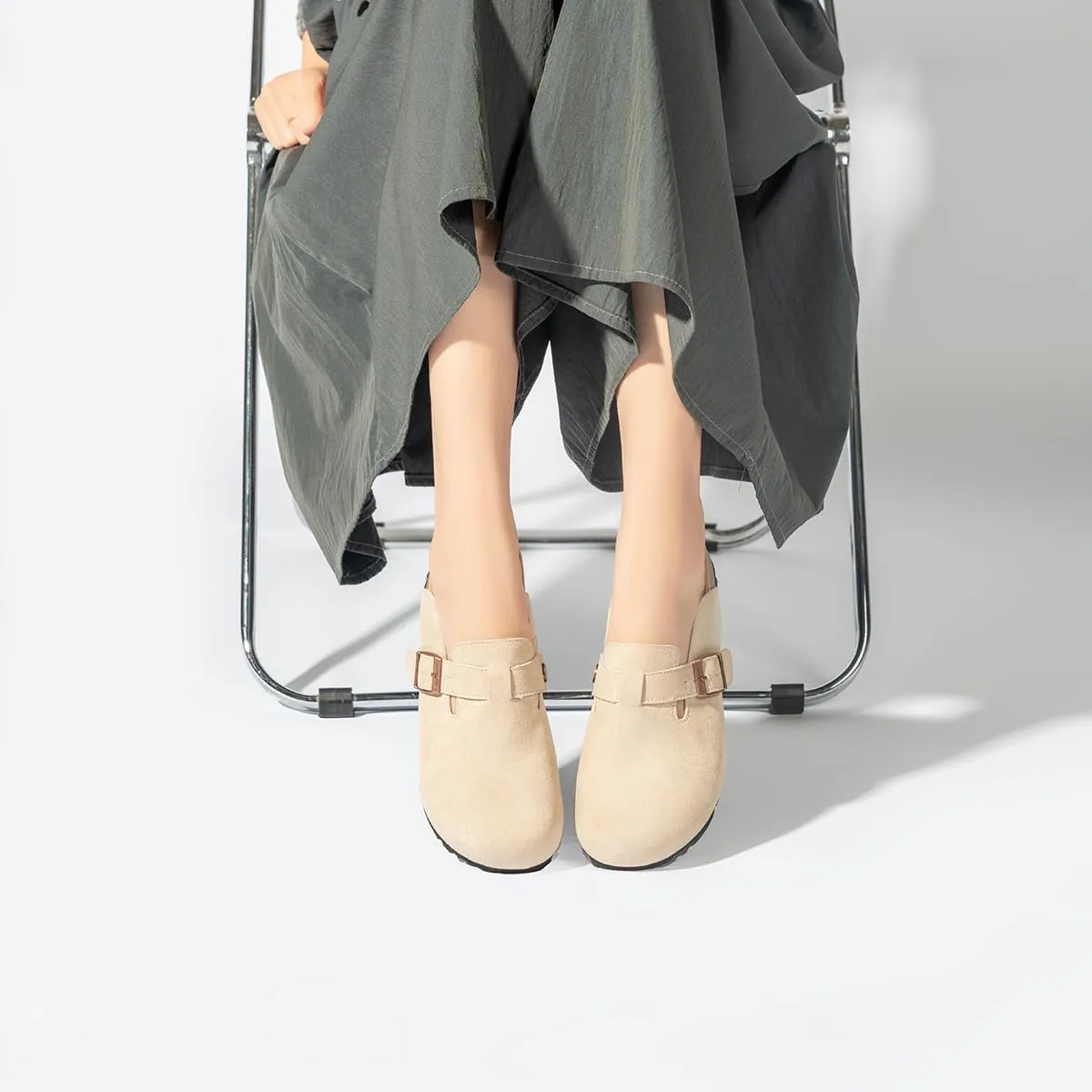 Women's and Men's Cork Suede Clogs and Mules,Soft Leather Sandal,House Slipper,Skin-Friendly Footbed,Adjustable Buckle,Arch Support