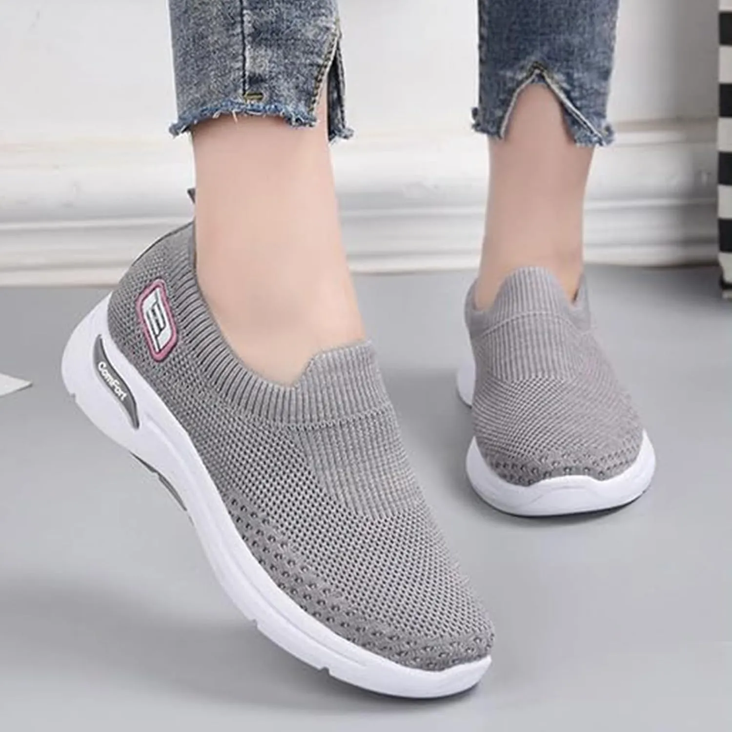 Women's Athletic Walking Shoes Comfort Lightweight Breathable Sock Shoe Arch Support Non Slip Work Shoes Breathable Knit Upper Lightweight for Plantar Fasciitis, Air Cushion Running, Work Shoe