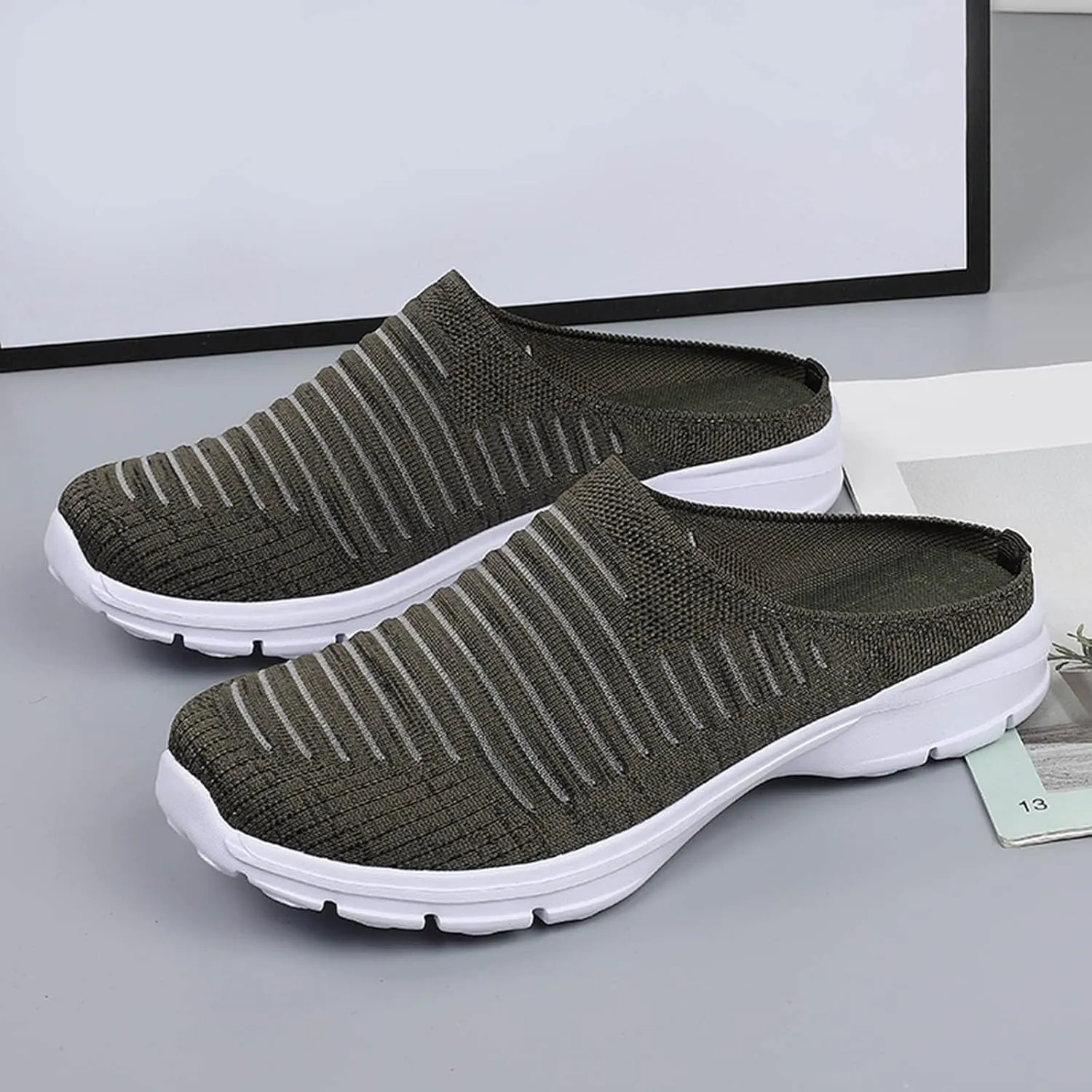 Women's Backless Walking Sneakers Summer Slip-on Mens Dress Shoes Wide Casual Black Shoes Casual Sneakers Steel Toe Tennis Shoe Cross Trainer Shoe