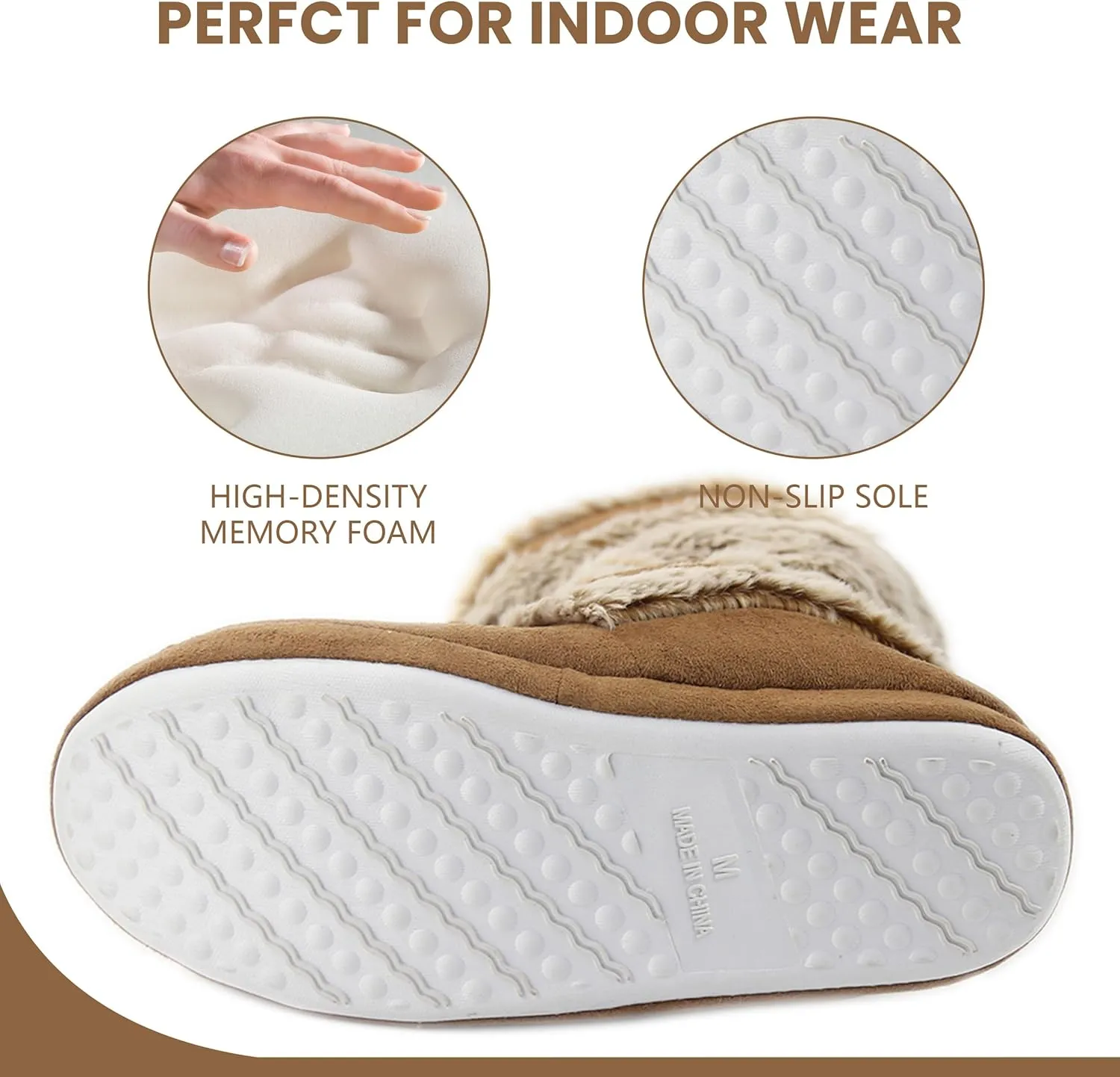 Women's Boots Slippers Fuzzy Warm Memory Foam Indoor House Shoes Booties Slippers with Non-slip Rubber Soles