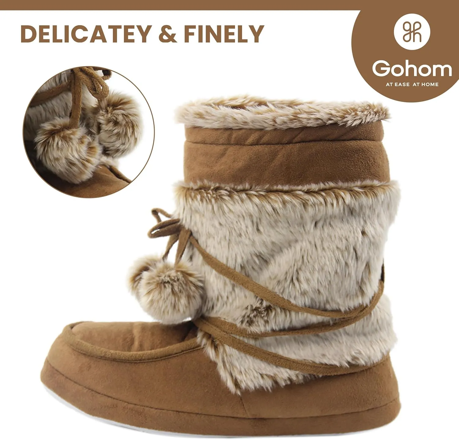 Women's Boots Slippers Fuzzy Warm Memory Foam Indoor House Shoes Booties Slippers with Non-slip Rubber Soles