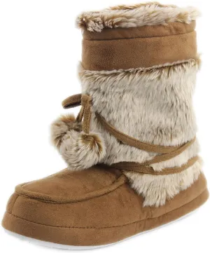 Women's Boots Slippers Fuzzy Warm Memory Foam Indoor House Shoes Booties Slippers with Non-slip Rubber Soles
