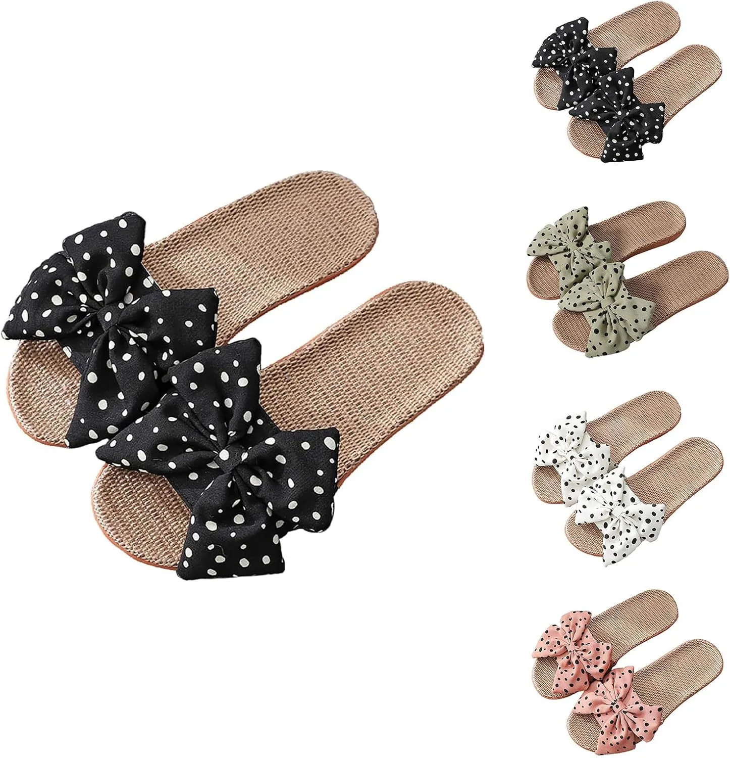 Women's Bow Knot Flat Sandals Breathable Summer House Slippers Casual Open Toe Slip On Sandal Non-Slip Cozy Indoor Slipper Flats Comfortable Beach Slide Sandals