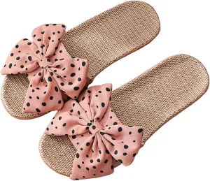 Women's Bow Knot Flat Sandals Breathable Summer House Slippers Casual Open Toe Slip On Sandal Non-Slip Cozy Indoor Slipper Flats Comfortable Beach Slide Sandals