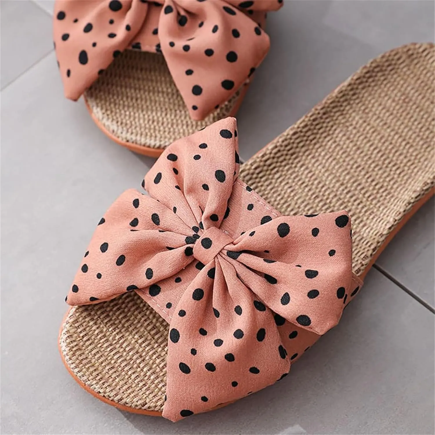 Women's Bow Knot Flat Sandals Breathable Summer House Slippers Casual Open Toe Slip On Sandal Non-Slip Cozy Indoor Slipper Flats Comfortable Beach Slide Sandals